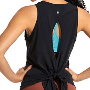 CRZ YOGA Women's Pima Cotton Workout Tank Tops Tie Back Sleeveless Shirts Yoga Athletic Open Back Sport Gym Tops Black Small