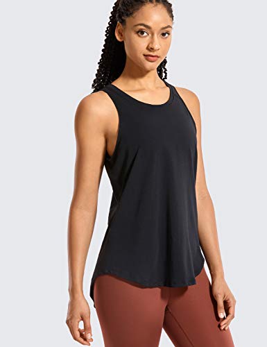 CRZ YOGA Women's Pima Cotton Workout Tank Tops Tie Back Sleeveless Shirts Yoga Athletic Open Back Sport Gym Tops Black Small