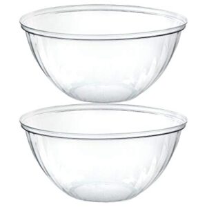 plasticpro disposable round crystal clear serving bowls for party snack or salad, plastic clear chip bowls, candy dish (2, 48 ounce)