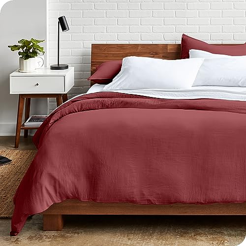 Bare Home Sandwashed Duvet Cover Full Size - Premium 1800 Collection Duvet Set - Cooling Duvet Cover - Super Soft Duvet Covers (Full, Sandwashed Rosewood)