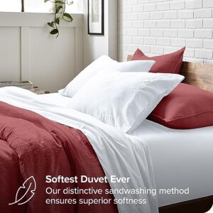 Bare Home Sandwashed Duvet Cover Full Size - Premium 1800 Collection Duvet Set - Cooling Duvet Cover - Super Soft Duvet Covers (Full, Sandwashed Rosewood)