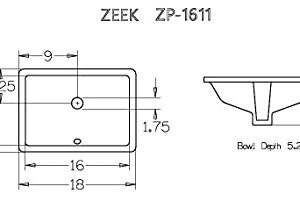 Zeek Undermount Bathroom Sink 16x11 Small Rectangle Narrow Vanity Sink - White - Fits 18 Inch Vanity - With Overflow - 16 Inch by 11 Inch Opening - Vitreous china ceramic (ZP-1611, 1)