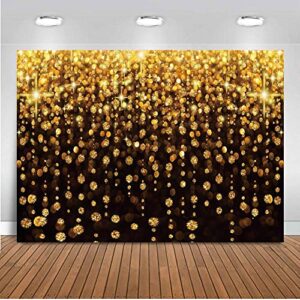 chaiya 7x5ft gold glitter backdrop curtain black gold bokeh photo booth background for prom graduation, wedding, bridal shower, new years eve, bachelorette party decorations 100