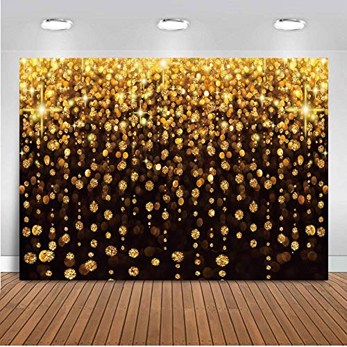 CHAIYA 7x5ft Gold Glitter Backdrop Curtain Black Gold Bokeh Photo Booth Background for Prom Graduation, Wedding, Bridal Shower, New Years Eve, Bachelorette Party Decorations 100