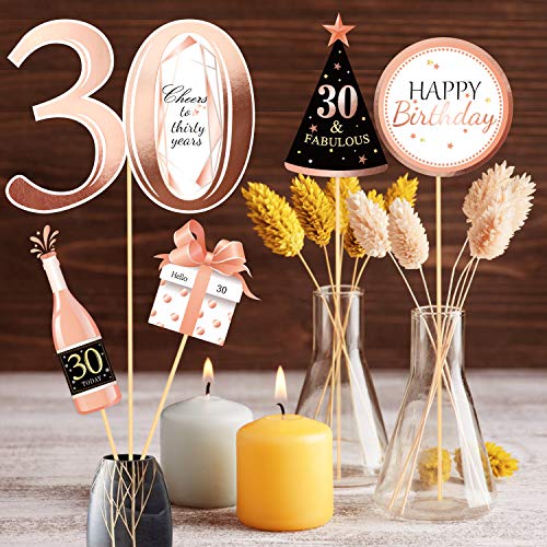 Konsait Rose Gold 30th Birthday Centerpiece Sticks-30th Birthday Table Toppers -Birthday Party Decorations Accessories- 30 Fabulous -Bday Party Cheers to Thirty Years Birthday Party Favor Supplies