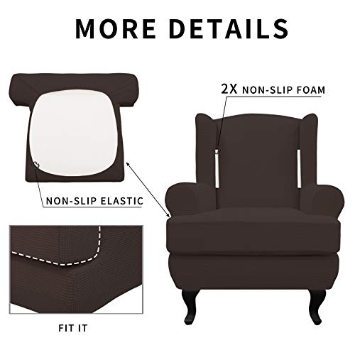 Easy-Going Stretch Wingback Chair Sofa Slipcover 2-Piece Sofa Cover Furniture Protector Couch Soft with Elastic Bottom, Spandex Jacquard Fabric Small Checks, Chocolate