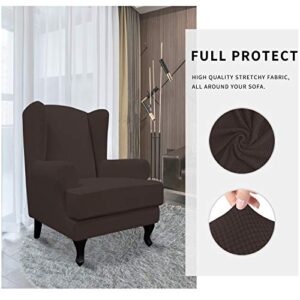 Easy-Going Stretch Wingback Chair Sofa Slipcover 2-Piece Sofa Cover Furniture Protector Couch Soft with Elastic Bottom, Spandex Jacquard Fabric Small Checks, Chocolate