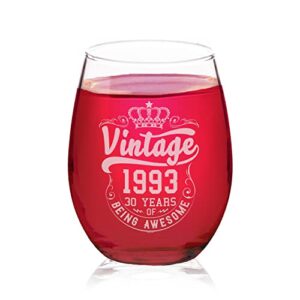 veracco crown vintage 1993 30 years of being awesome stemless wine glass 30th birthday gift for him her dirty thirty