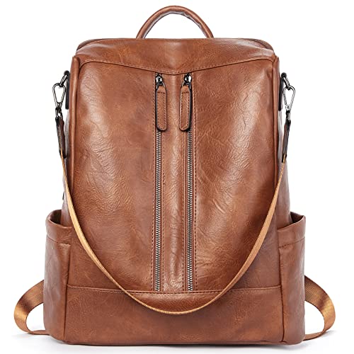 BROMEN Women Backpack Purse Leather Travel Backpack Fashion Shoulder Handbag Brown