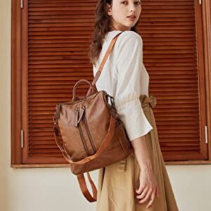 BROMEN Women Backpack Purse Leather Travel Backpack Fashion Shoulder Handbag Brown