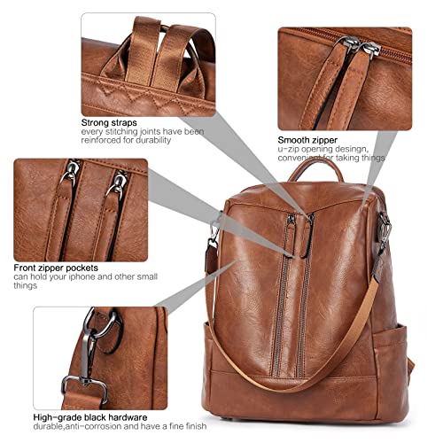 BROMEN Women Backpack Purse Leather Travel Backpack Fashion Shoulder Handbag Brown