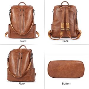 BROMEN Women Backpack Purse Leather Travel Backpack Fashion Shoulder Handbag Brown