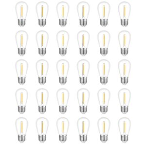 visther 30-pack outdoor string light bulbs, waterproof s14 replacement bulb, e26 base, 1w 120v, 2700k warm white