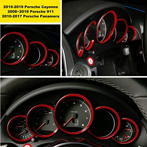 GTINTHEBOX 5 Pcs Red Interior Dashboard Edge Trim Cover Ring for 2010-2016 Porsche Cayenne, 2008-2019 Porsche 911, 2010-2016 Porsche Panamera