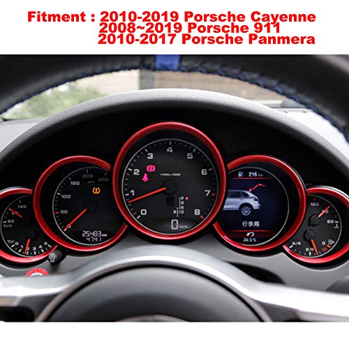 GTINTHEBOX 5 Pcs Red Interior Dashboard Edge Trim Cover Ring for 2010-2016 Porsche Cayenne, 2008-2019 Porsche 911, 2010-2016 Porsche Panamera