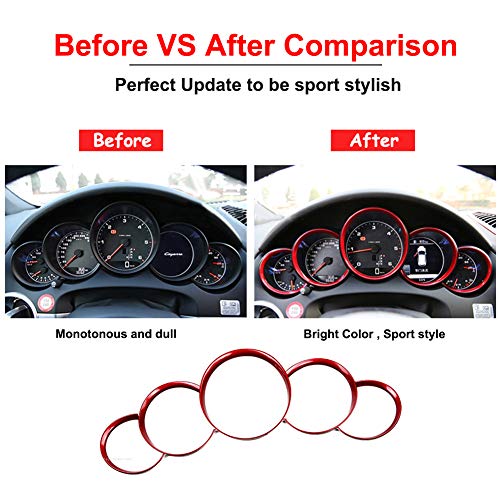 GTINTHEBOX 5 Pcs Red Interior Dashboard Edge Trim Cover Ring for 2010-2016 Porsche Cayenne, 2008-2019 Porsche 911, 2010-2016 Porsche Panamera