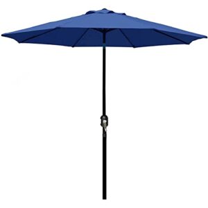 blissun 9' outdoor patio umbrella, striped market umbrella with push button tilt and crank (navy blue)