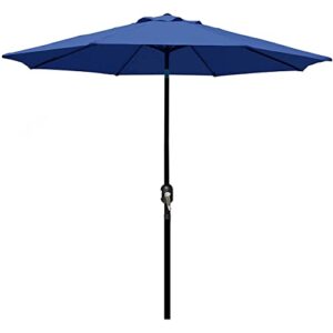 Blissun 9' Outdoor Patio Umbrella, Striped Market Umbrella with Push Button Tilt and Crank (Navy Blue)