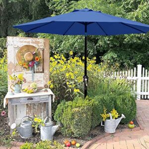 Blissun 9' Outdoor Patio Umbrella, Striped Market Umbrella with Push Button Tilt and Crank (Navy Blue)