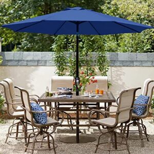 Blissun 9' Outdoor Patio Umbrella, Striped Market Umbrella with Push Button Tilt and Crank (Navy Blue)