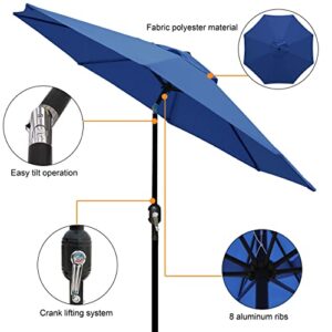 Blissun 9' Outdoor Patio Umbrella, Striped Market Umbrella with Push Button Tilt and Crank (Navy Blue)