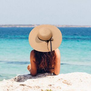 Womens Straw Hat Wide Brim Floppy Beach Sun Hat for Women UPF 50+ Adjustable Strap Vacation