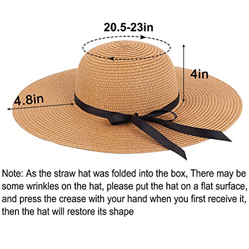 Womens Straw Hat Wide Brim Floppy Beach Sun Hat for Women UPF 50+ Adjustable Strap Vacation