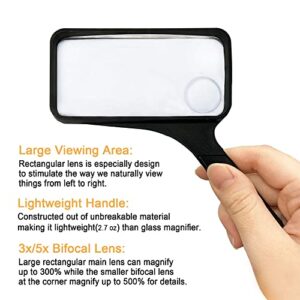 3X/5X Rectangular Large Magnifying Glass Higher Magnification Macular Degeneration Magnifier Acrylic Lens Good to Reading Small Texts on Bottle - MAGDEPO