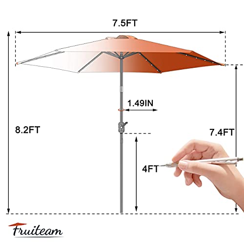 FRUITEAM 7.5' Solar 24 LED Lighted Umbrella-Solar Umbrella Lawn and Garden w/Easy Tilt Adjustment, Market Umbrella Adjustment and Crank Lift System for Patio