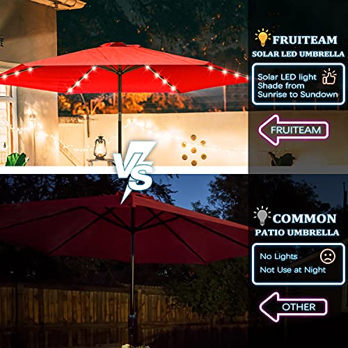 FRUITEAM 7.5' Solar 24 LED Lighted Umbrella-Solar Umbrella Lawn and Garden w/Easy Tilt Adjustment, Market Umbrella Adjustment and Crank Lift System for Patio