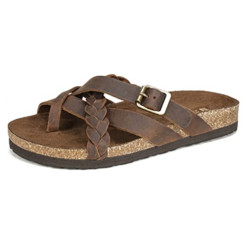 WHITE MOUNTAIN Women's Harrington Footbed Sandal, Brown/Leather, 10 M