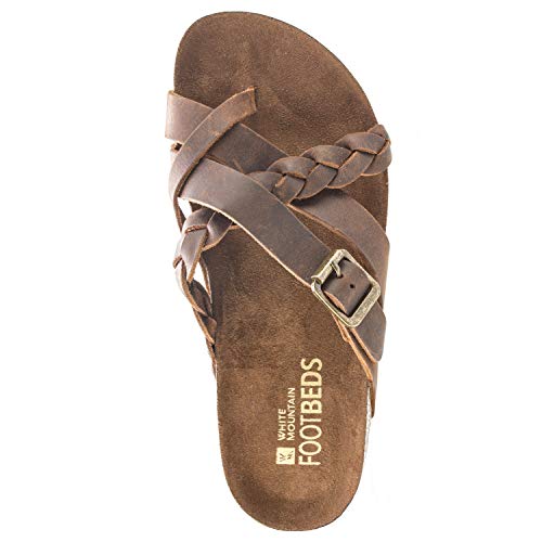 WHITE MOUNTAIN Women's Harrington Footbed Sandal, Brown/Leather, 10 M