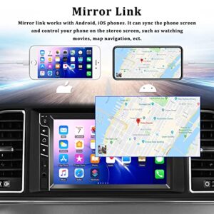 UNITOPSCI Double Din Car Stereo Receiver 7 Inch Touch Screen Bluetooth Hands-Free Car Radio with Backup Camera Remote Control Car MP5 Player FM AUX in USB TF Card Input Car Audio, Mirror Link