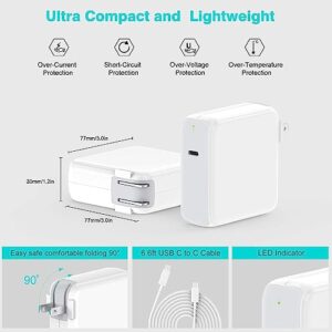 96W USB C Charger for MacBook Pro 16, 15, 14, 13 inch 2023, 2022, 2021, 2020, 2019, 2018, M1 M2 MacBook Air, iPad Pro, USBC Laptop Power Adapter, LED, 6.6ft 5A Cable Charging as Fast as MagSafe 3