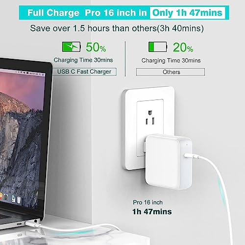 96W USB C Charger for MacBook Pro 16, 15, 14, 13 inch 2023, 2022, 2021, 2020, 2019, 2018, M1 M2 MacBook Air, iPad Pro, USBC Laptop Power Adapter, LED, 6.6ft 5A Cable Charging as Fast as MagSafe 3