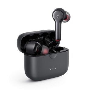 anker soundcore liberty air 2 wireless earbuds, diamond-inspired drivers, bluetooth earphones, 4 mics, noise reduction, 28h playtime, hearid, bluetooth 5, wireless charging (black) (renewed)