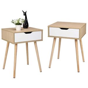 bonnlo wood&white nightstands set of 2 end side table with spacious drawer & solid wood legs for livingroom, bedroom, dorm