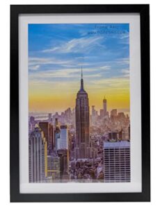 frame amo 13x19 black picture frame, white mat with 10.5x16.5 opening for 11x17 image, 1 inch border, acrylic front
