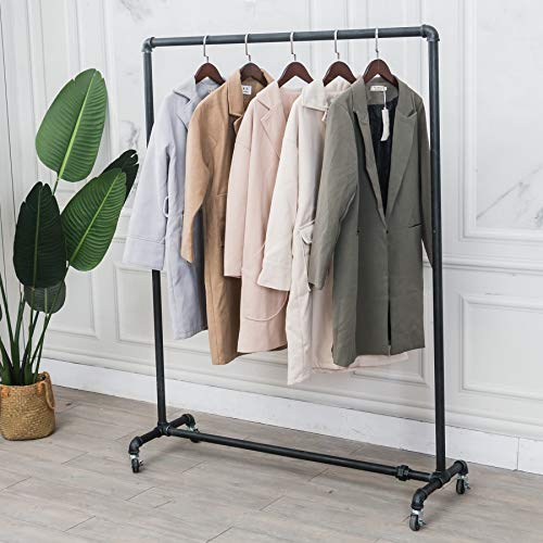 Tianman (47" Wx63 Tx16 D) Industrial Pipe Clothing Rack,Vintage Commercial Grade Pipe Clothes Racks,Rolling Rack for Hanging Clothes Retail Display,Heavy Duty Steampunk Iron Ballet Garment Racks
