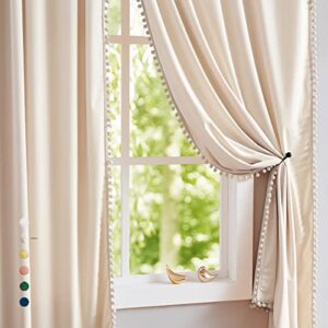 pom-pom cream velvet curtain 84inches long window drapes for living room cotton feel soft ivory window curtains for bedroom hotel guest room 42" w 2panels