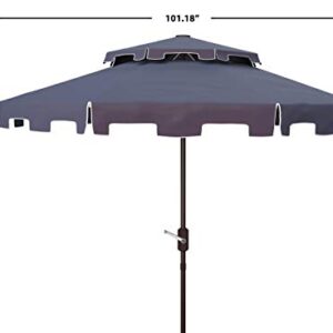 Safavieh PAT8200A Outdoor Zimmerman Navy and White 9-Foot Double Top Market UV Protected Umbrella