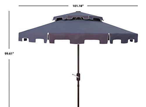 Safavieh PAT8200A Outdoor Zimmerman Navy and White 9-Foot Double Top Market UV Protected Umbrella