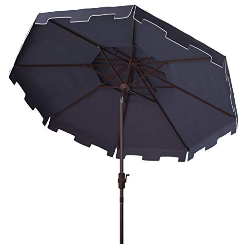 Safavieh PAT8200A Outdoor Zimmerman Navy and White 9-Foot Double Top Market UV Protected Umbrella