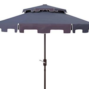 Safavieh PAT8200A Outdoor Zimmerman Navy and White 9-Foot Double Top Market UV Protected Umbrella