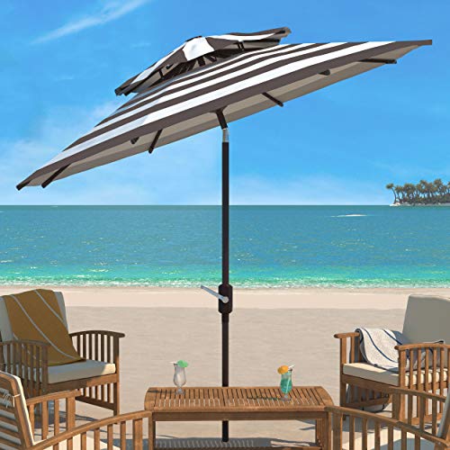 Safavieh PAT8204D Outdoor Iris Fashion Line Grey and White 9-Foot Double Top UV Protected Umbrella