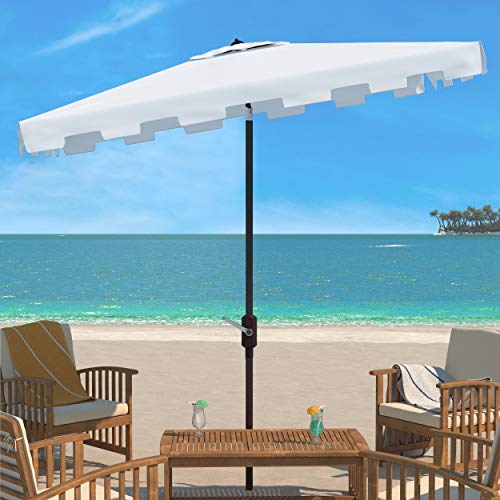 Safavieh PAT8300K Outdoor Zimmerman White 6'6" x 10' Rectangle Market UV Protected Umbrella