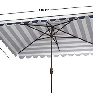 Safavieh PAT8311C Outdoor Vienna Navy and White 6'6" x 10' Rectangle Crank UV Protected Umbrella