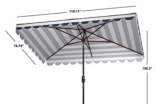 Safavieh PAT8311C Outdoor Vienna Navy and White 6'6" x 10' Rectangle Crank UV Protected Umbrella