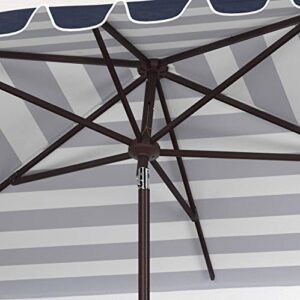 Safavieh PAT8311C Outdoor Vienna Navy and White 6'6" x 10' Rectangle Crank UV Protected Umbrella