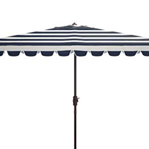 Safavieh PAT8311C Outdoor Vienna Navy and White 6'6" x 10' Rectangle Crank UV Protected Umbrella